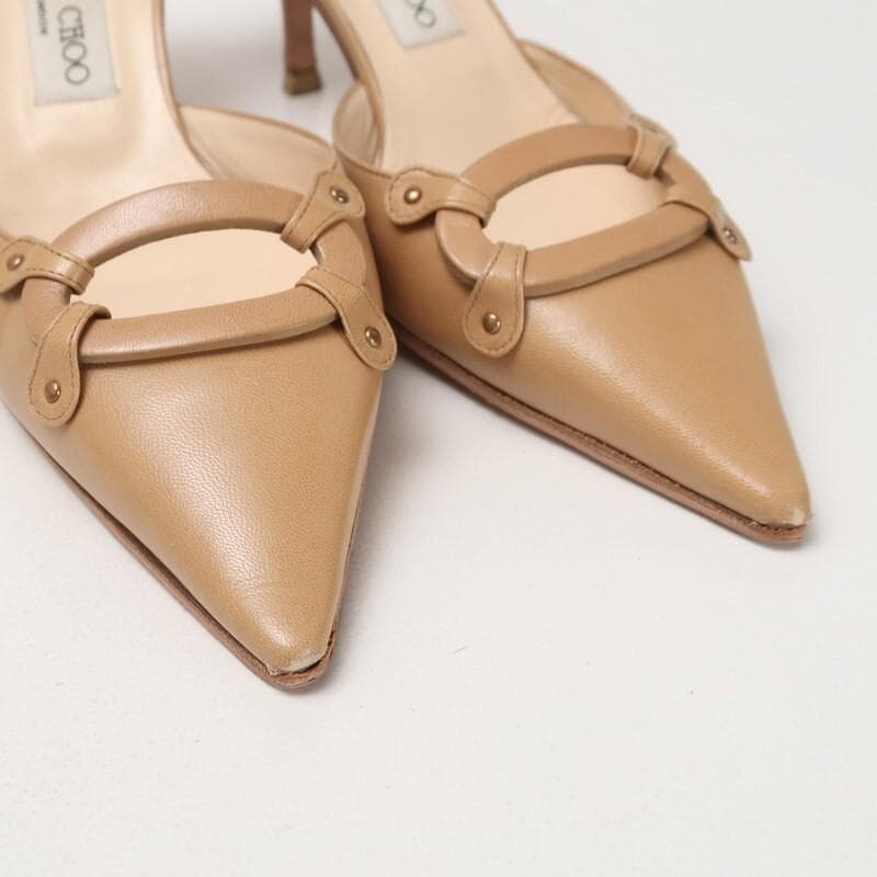 ジミーチュウ ポインテッドトゥ サンダル ミュール 39 約25cm ベージュ系