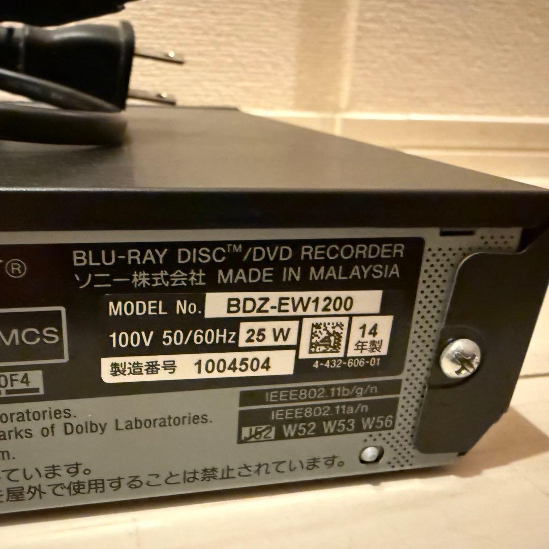 SONY ソニー　BDZ-EW1200 Blu-ray DVD レコーダー