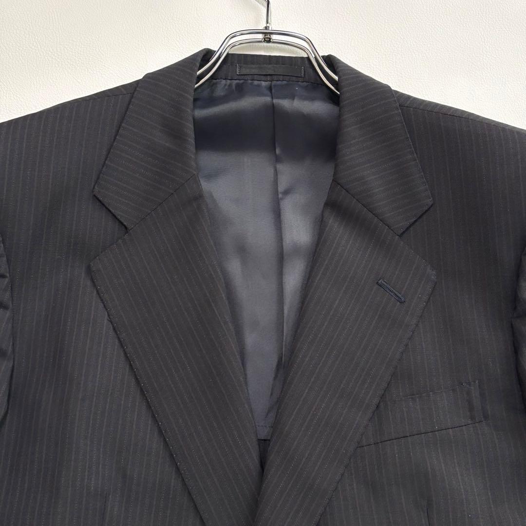 バーバリー スーツ セットアップ モヘヤ混 Lサイズ 黒 ビジネス ストライプ