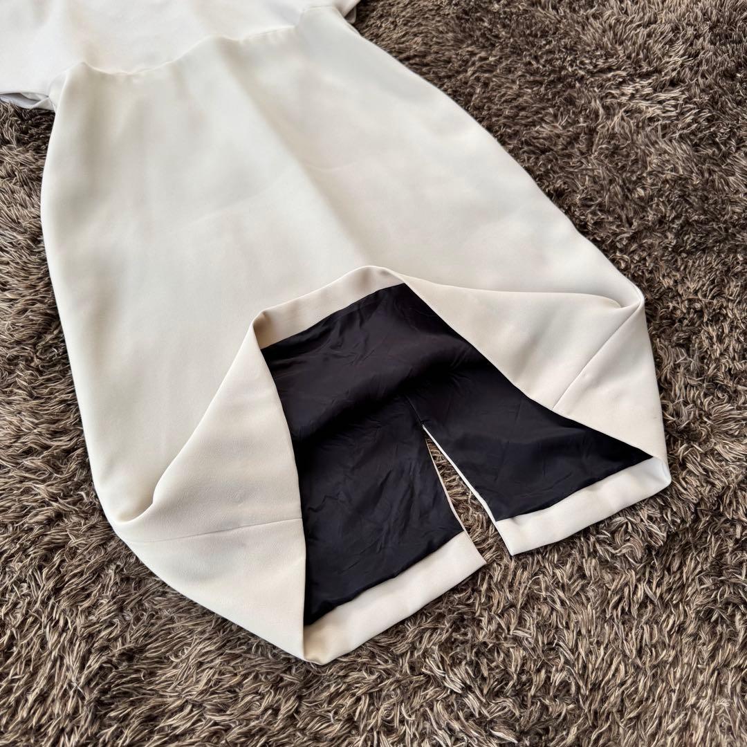 ヨーコチャン ワンピース Vネック ラウンドスリーブ 切替 ドレス 膝丈 38