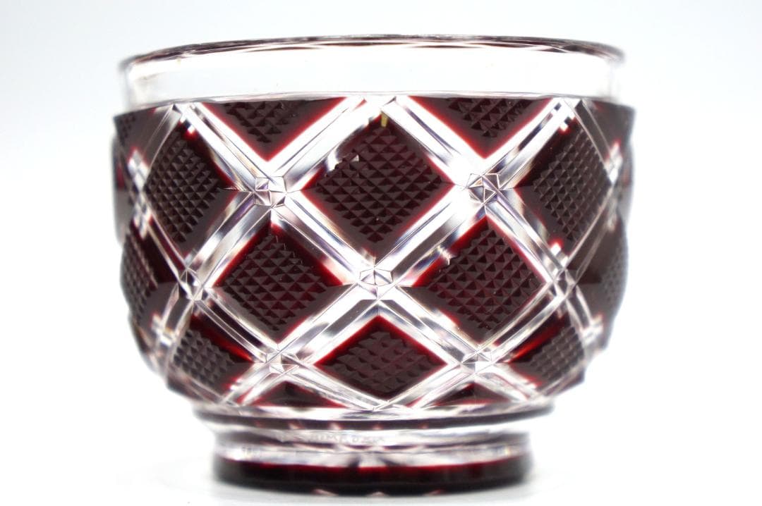 薩摩ガラス工芸 紅被せガラス 切子猪口 尚古集成館監修 復刻 元箱 酒器ぐい呑み