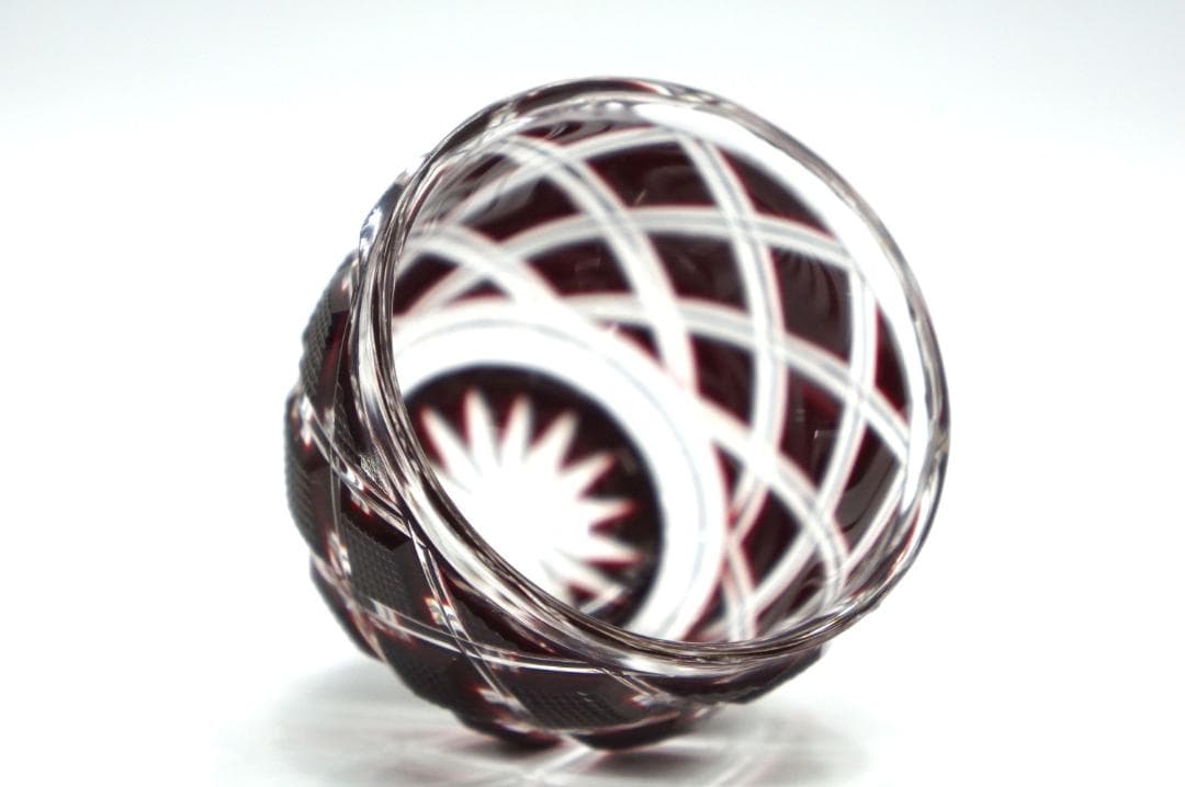 薩摩ガラス工芸 紅被せガラス 切子猪口 尚古集成館監修 復刻 元箱 酒器ぐい呑み