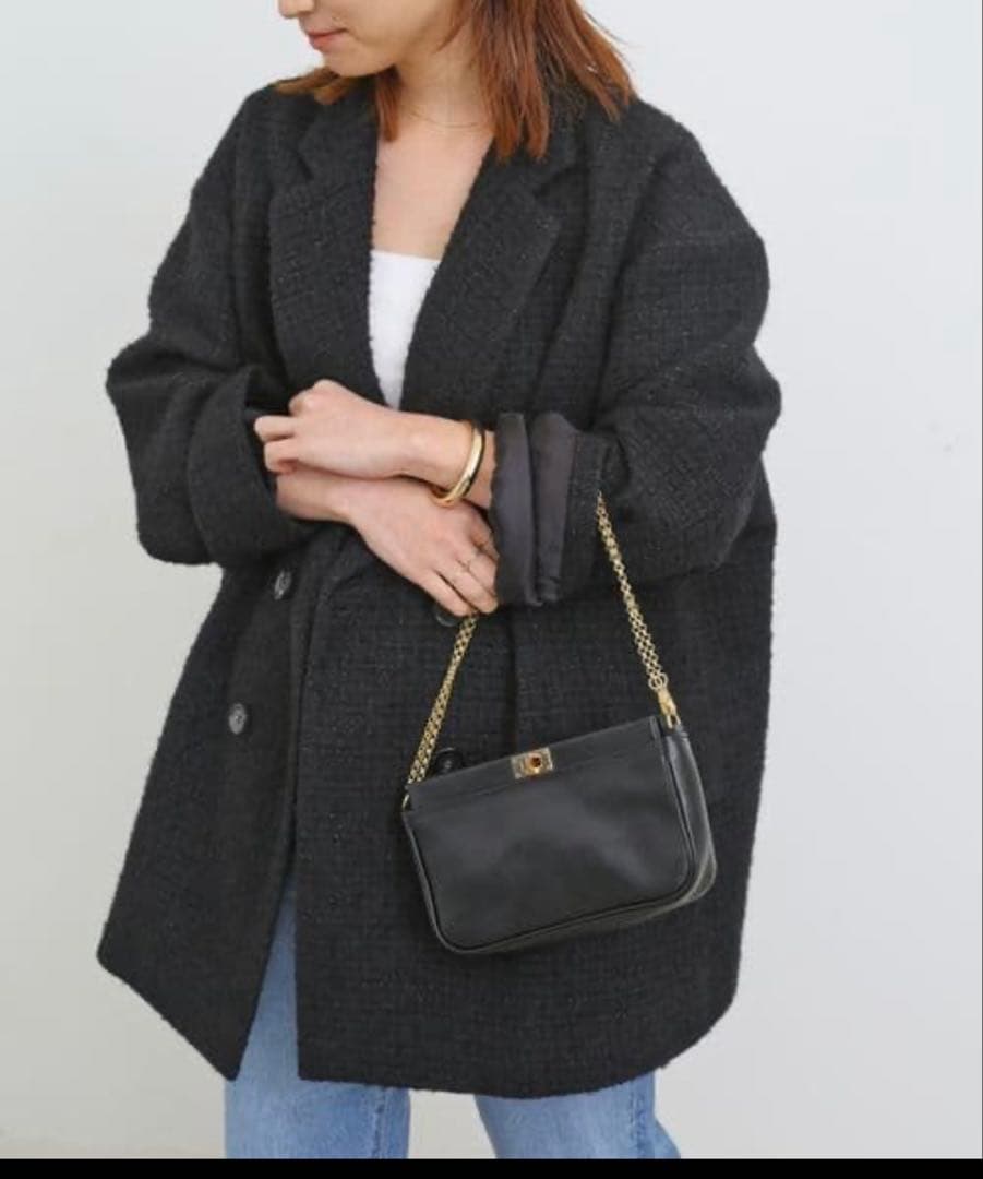 美品✨23AWドゥーズィエムクラス ツイードジャケット　アルパカ　ダブル　黒