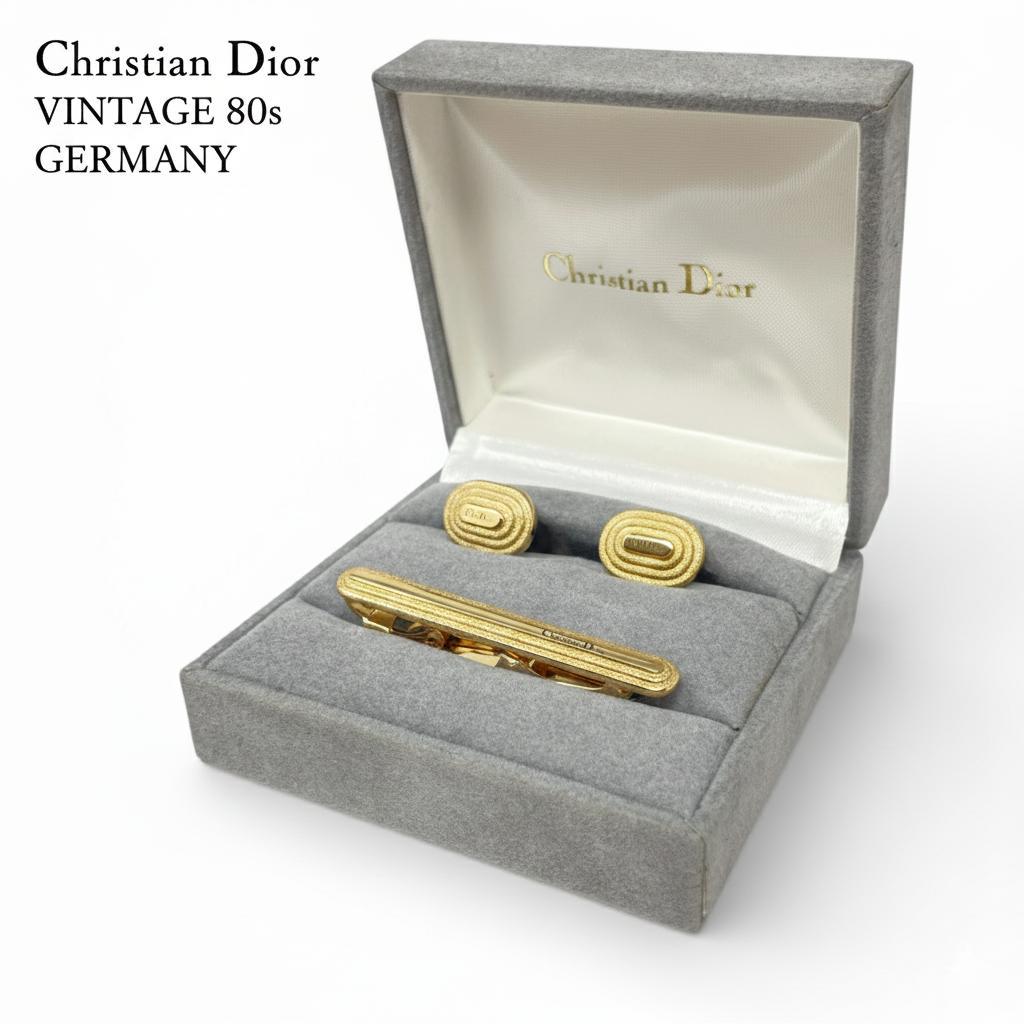 美品 箱付 80s ディオール ネクタイピン カフス ドイツ刻印 ゴールド