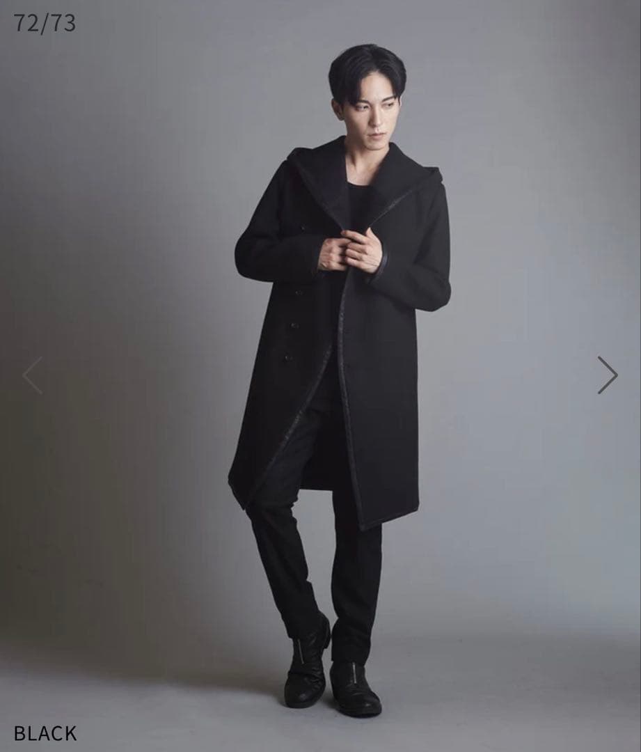 【極美品】フード付きパイピングフーデッドロングラップコートweb完売商品