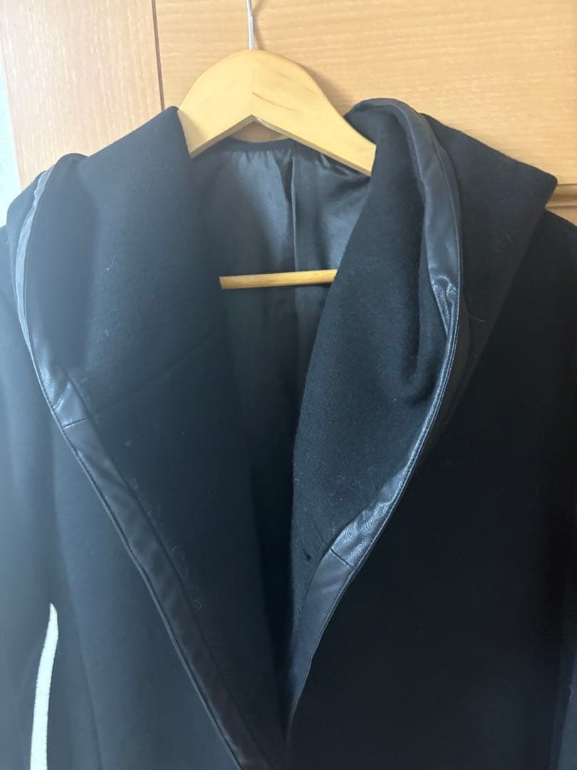 【極美品】フード付きパイピングフーデッドロングラップコートweb完売商品