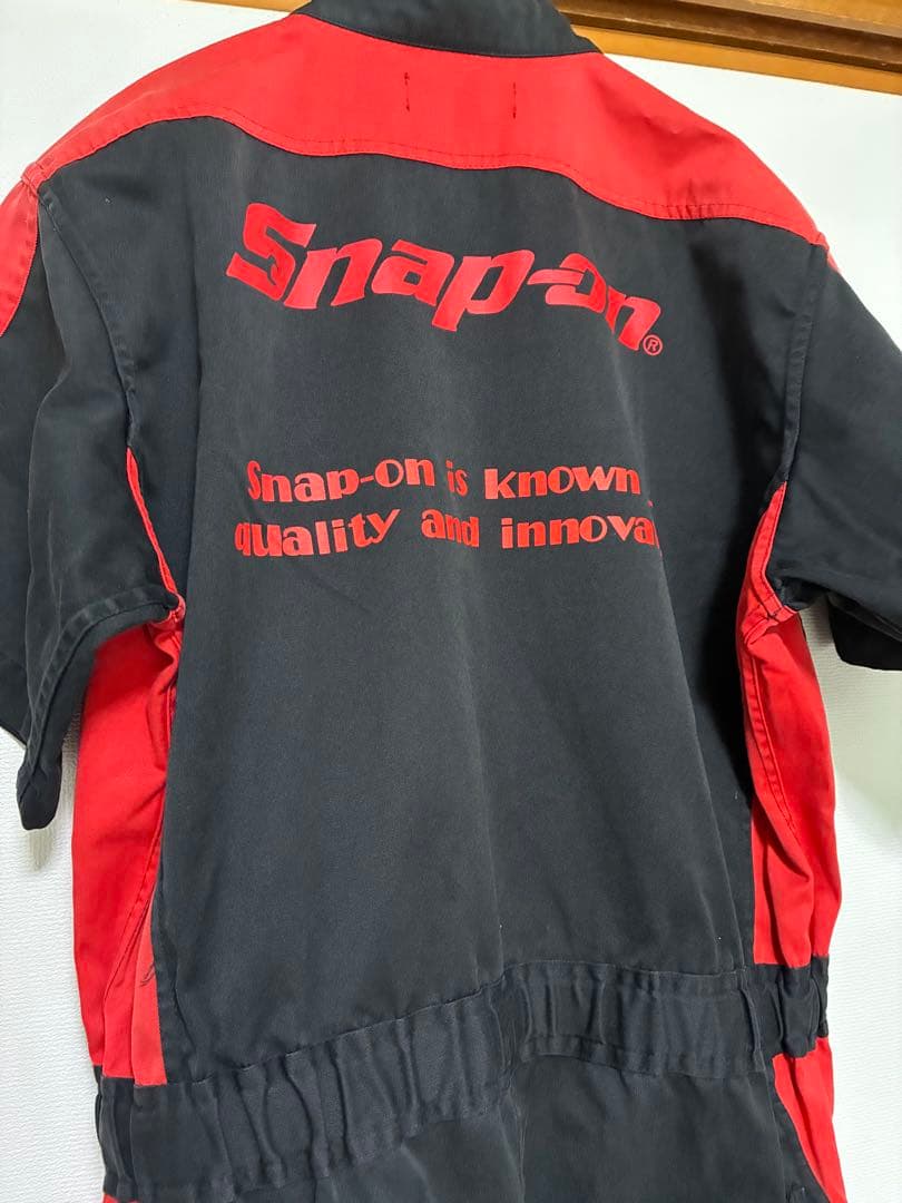 Snap-on つなぎ 黒/赤　半袖　Ｌ