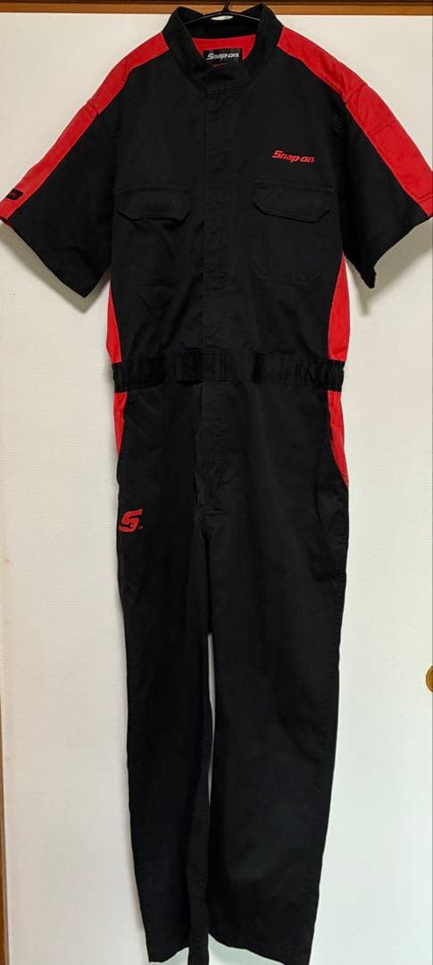 Snap-on つなぎ 黒/赤　半袖　Ｌ