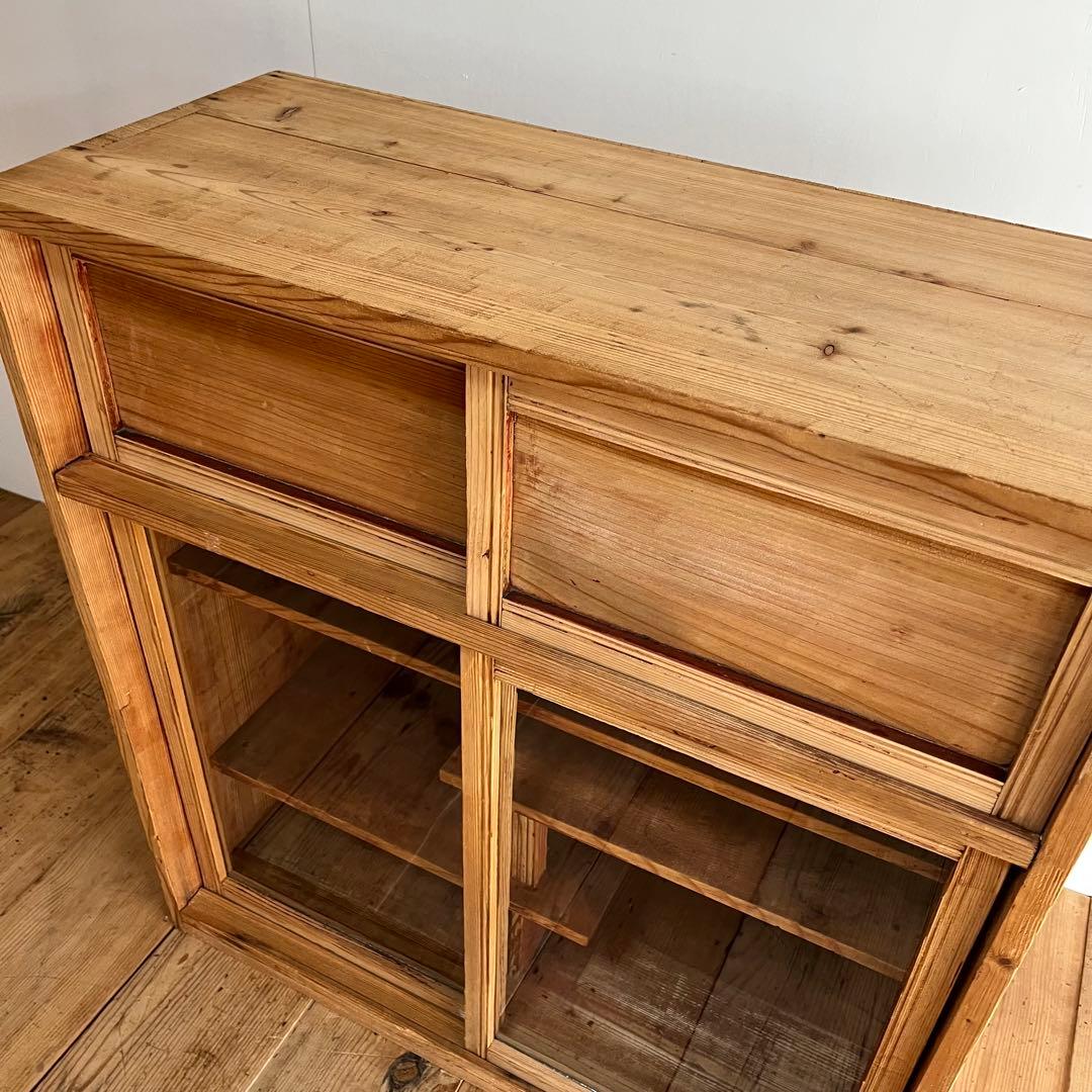 アンティーク ガラス戸棚 水屋箪笥 水屋 食器棚 無塗装 無垢材 キャビネット