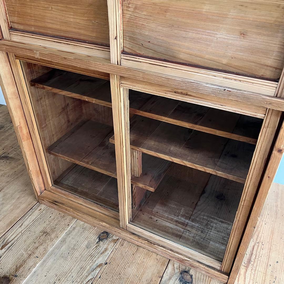 アンティーク ガラス戸棚 水屋箪笥 水屋 食器棚 無塗装 無垢材 キャビネット