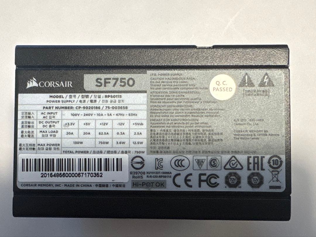 【美品】CORSAIR SF750 SFX 電源ユニット 動作品