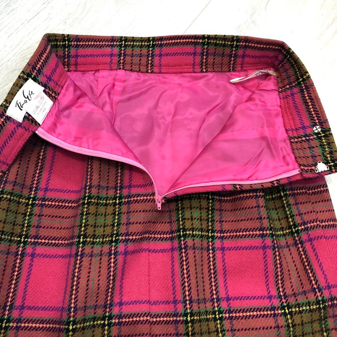 バブリースーツ セットアップ ピンク チェック 昭和レトロ 金ボタン