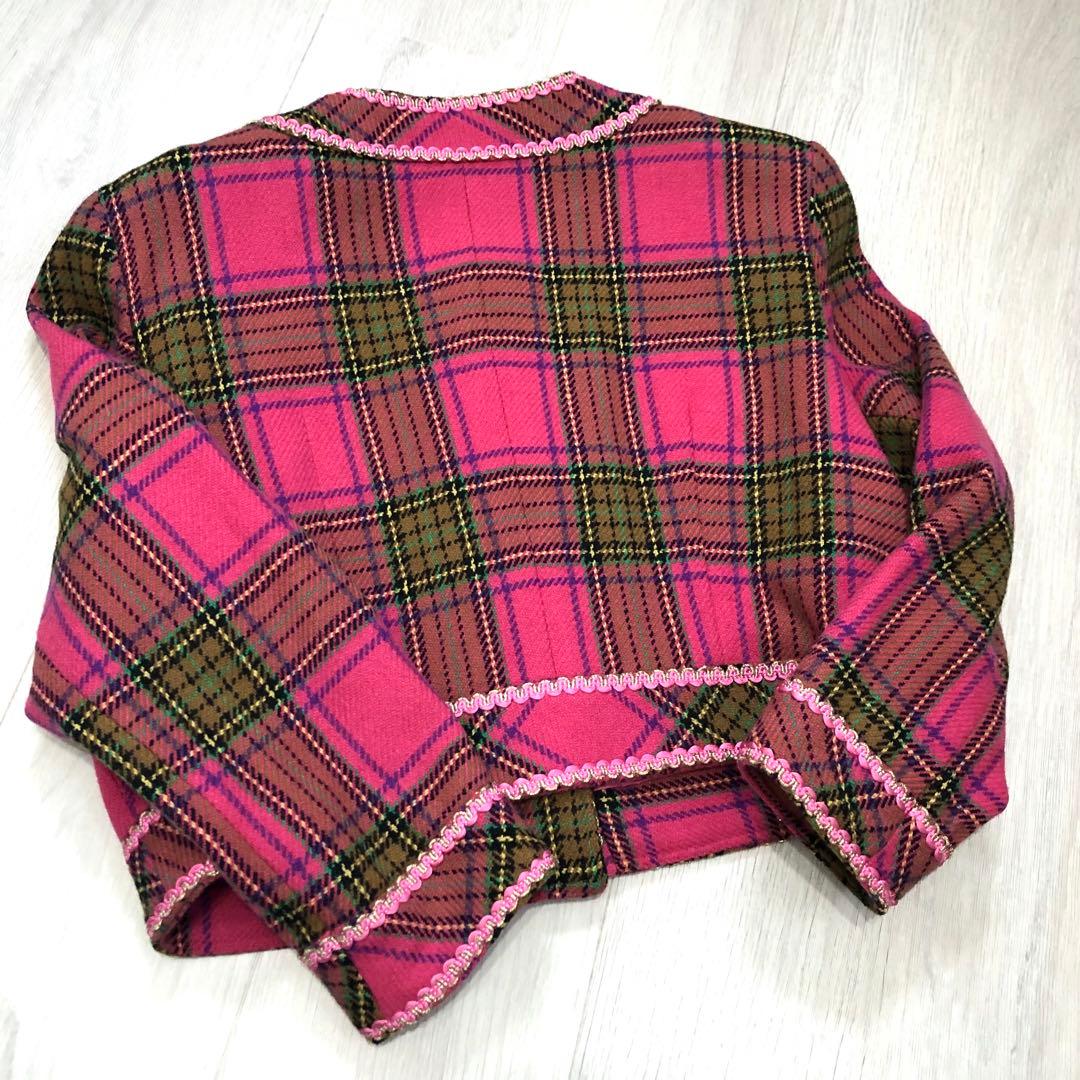 バブリースーツ セットアップ ピンク チェック 昭和レトロ 金ボタン