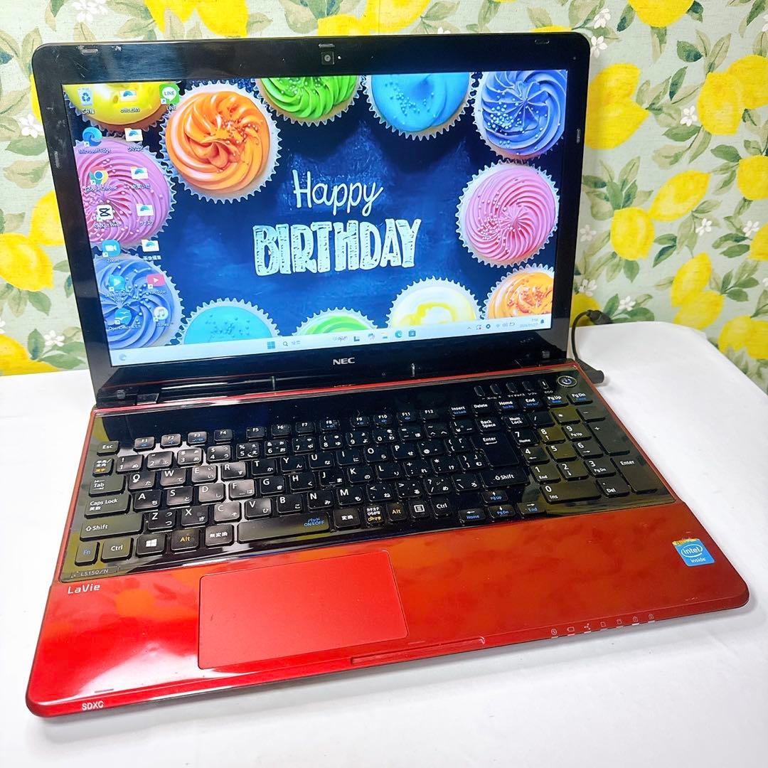 格安レッドパソコン❤️Windows11高速SSD❤️マウス付き❤️届いたらすぐ使える