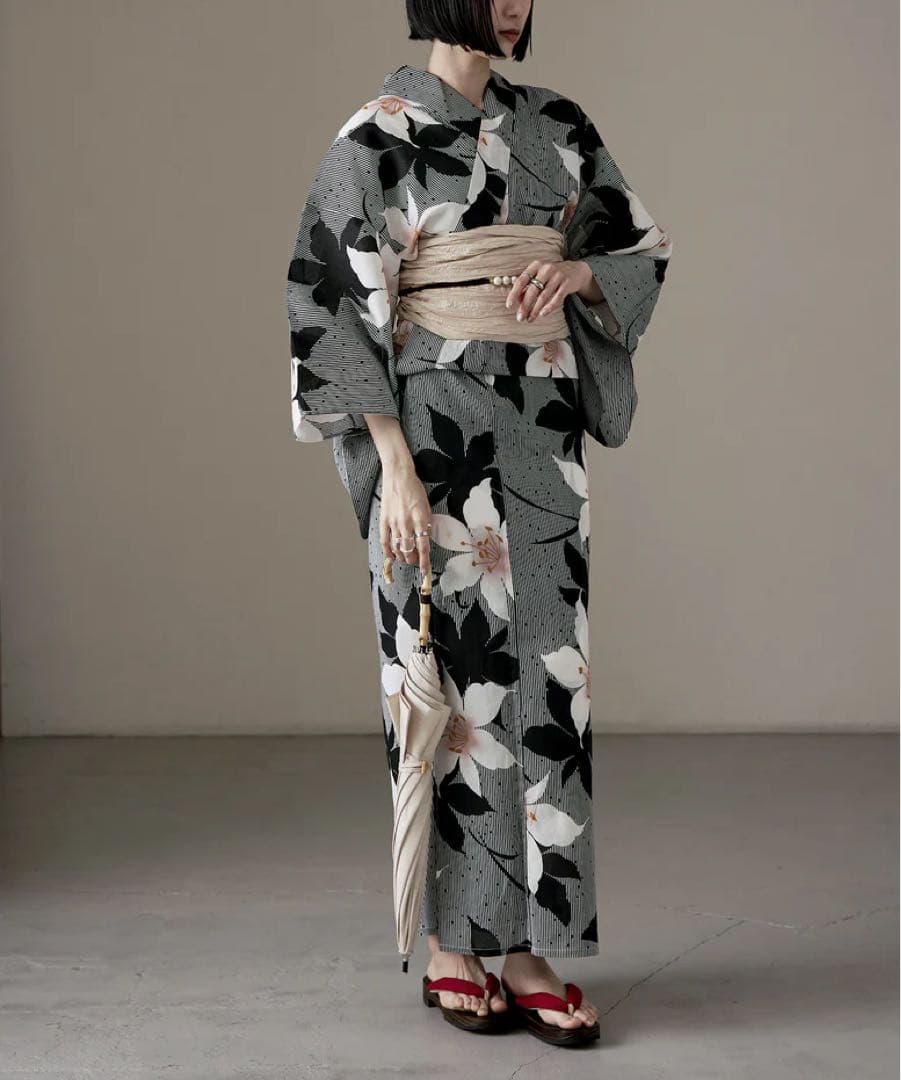 asaka 花柄×ドット　レトロ浴衣・兵児帯セット
