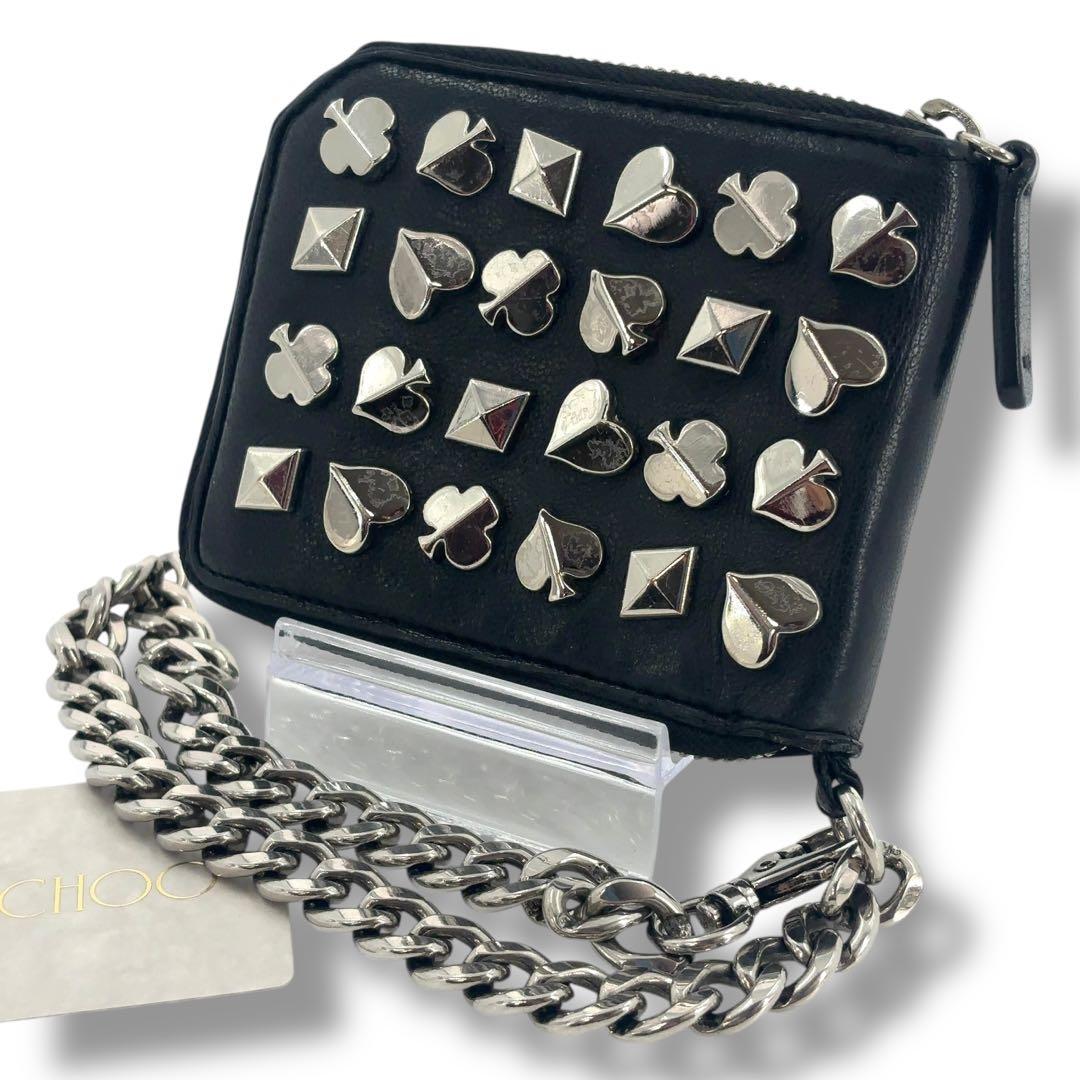 【美品】ジミーチュウ 二つ折り財布 チェーンウォレット トランプ　金具　黒