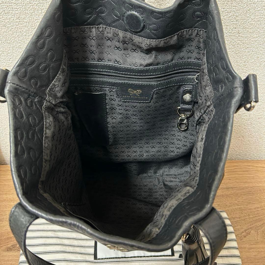 アニヤハインドマーチ　ショルダーバッグ　レザー　ブラック　フリンジトートバッグ