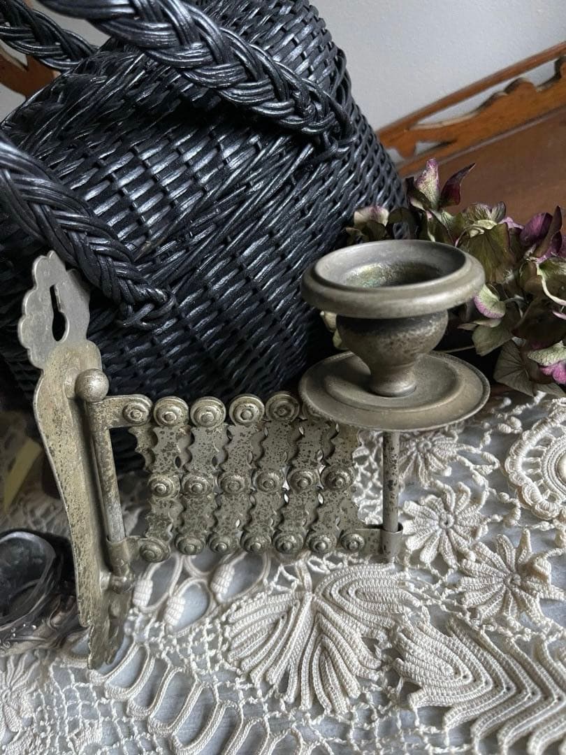 【お16】30 フランス　アンティーク　蛇腹　蝋燭立て キャンドルホルダー