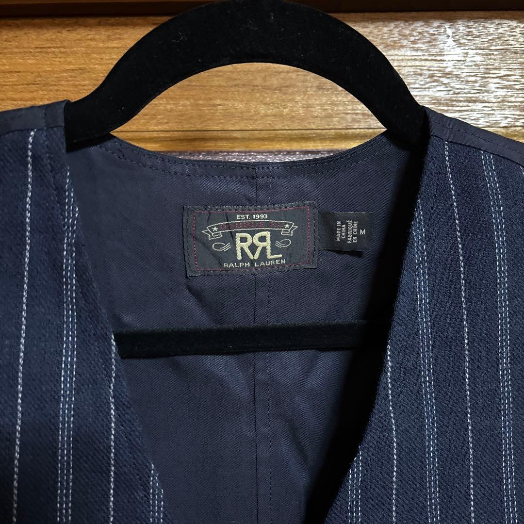 極美品RRL ネイビー ストライプ ベストMサイズ