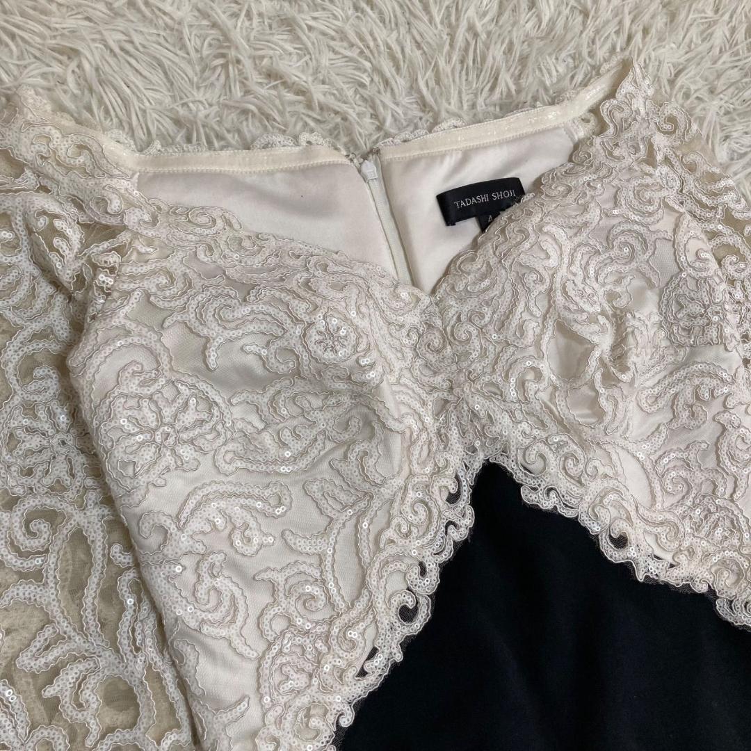 15677✨良品✨タダシショージ バイカラーワンピース 白×黒 スパンコール