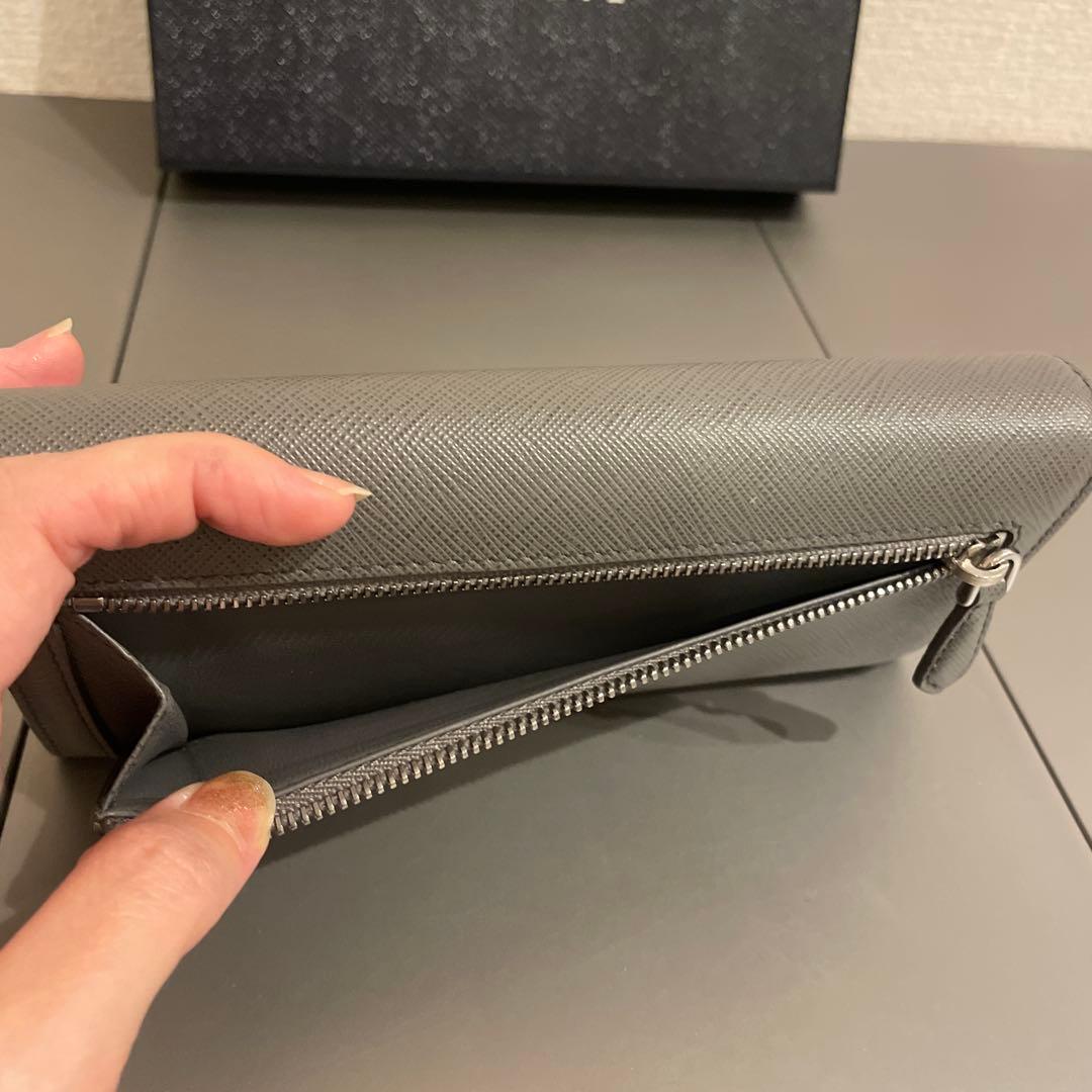 ◉PRADA プラダ　長財布 サフィアーノ　レザー リボン グレー