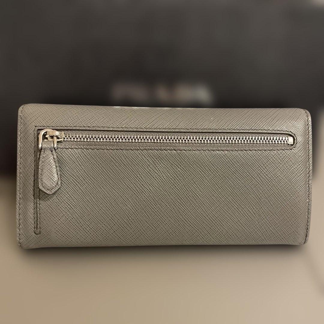 ◉PRADA プラダ　長財布 サフィアーノ　レザー リボン グレー
