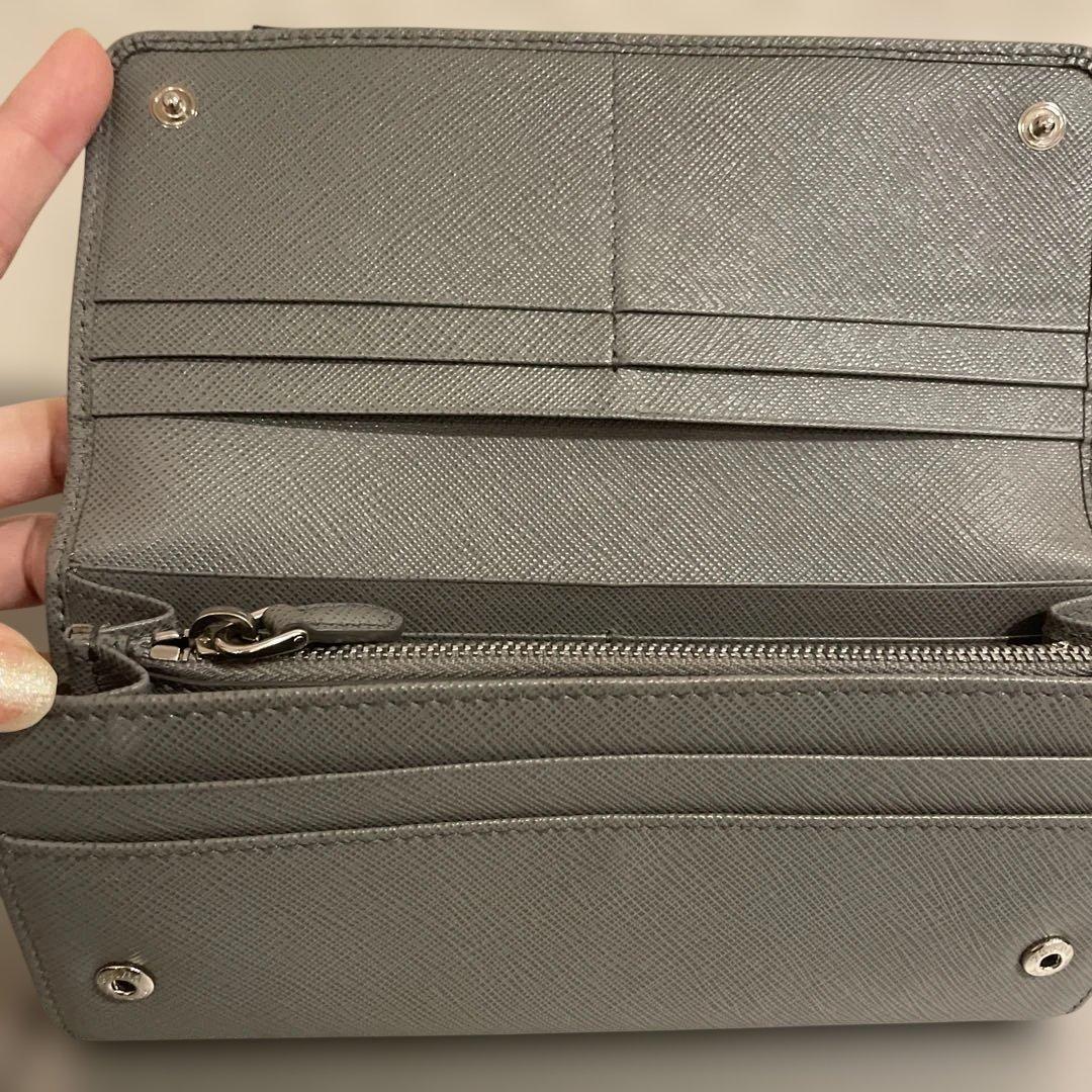 ◉PRADA プラダ　長財布 サフィアーノ　レザー リボン グレー
