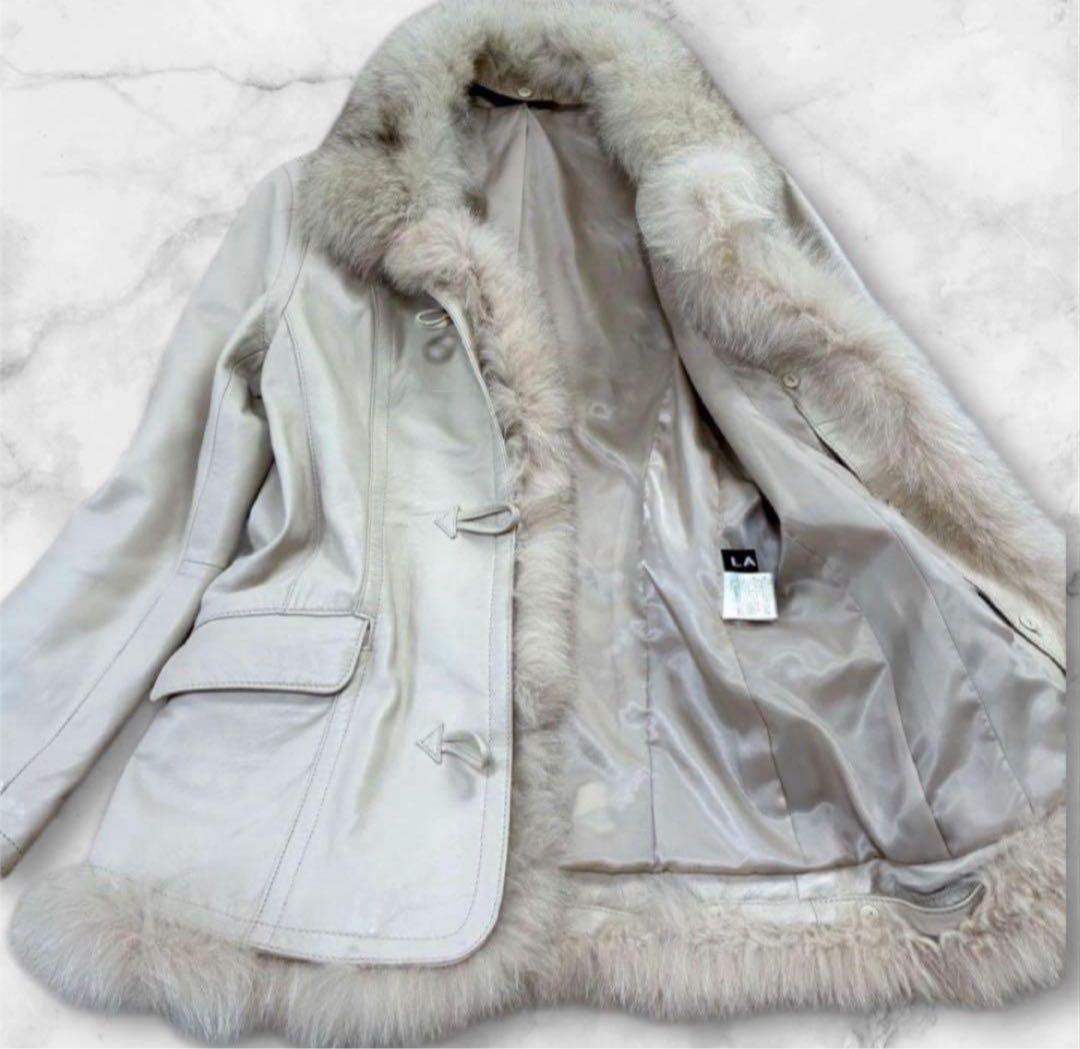 高級感✨LAZO ラムレザージャケット フォックスファー 2way ホワイト