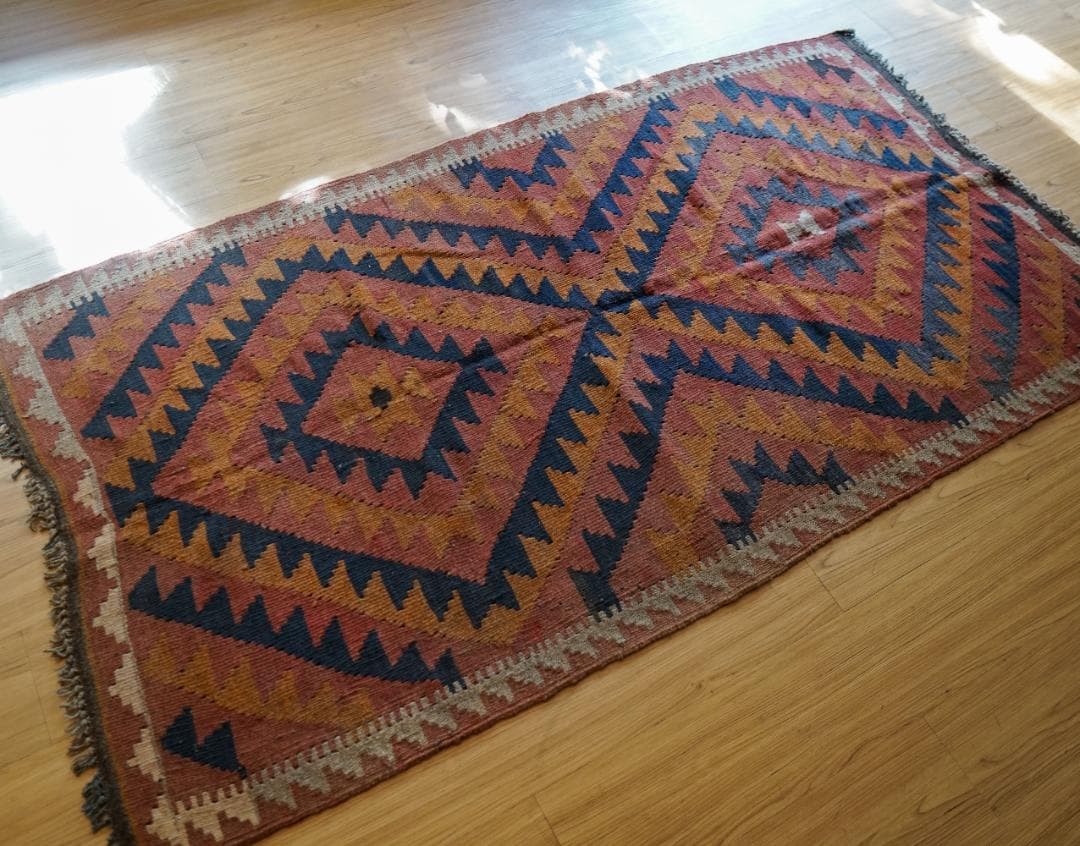 165×94cm アフガンオールド手織りキリム トライバルラグ　ヴィンテージラグ