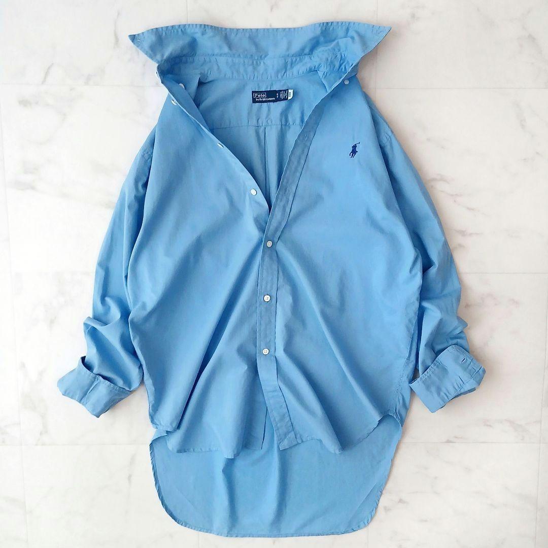 美品 ポロ ラルフローレン 現行 コットン 柔らか ボタンダウンシャツ ブルー