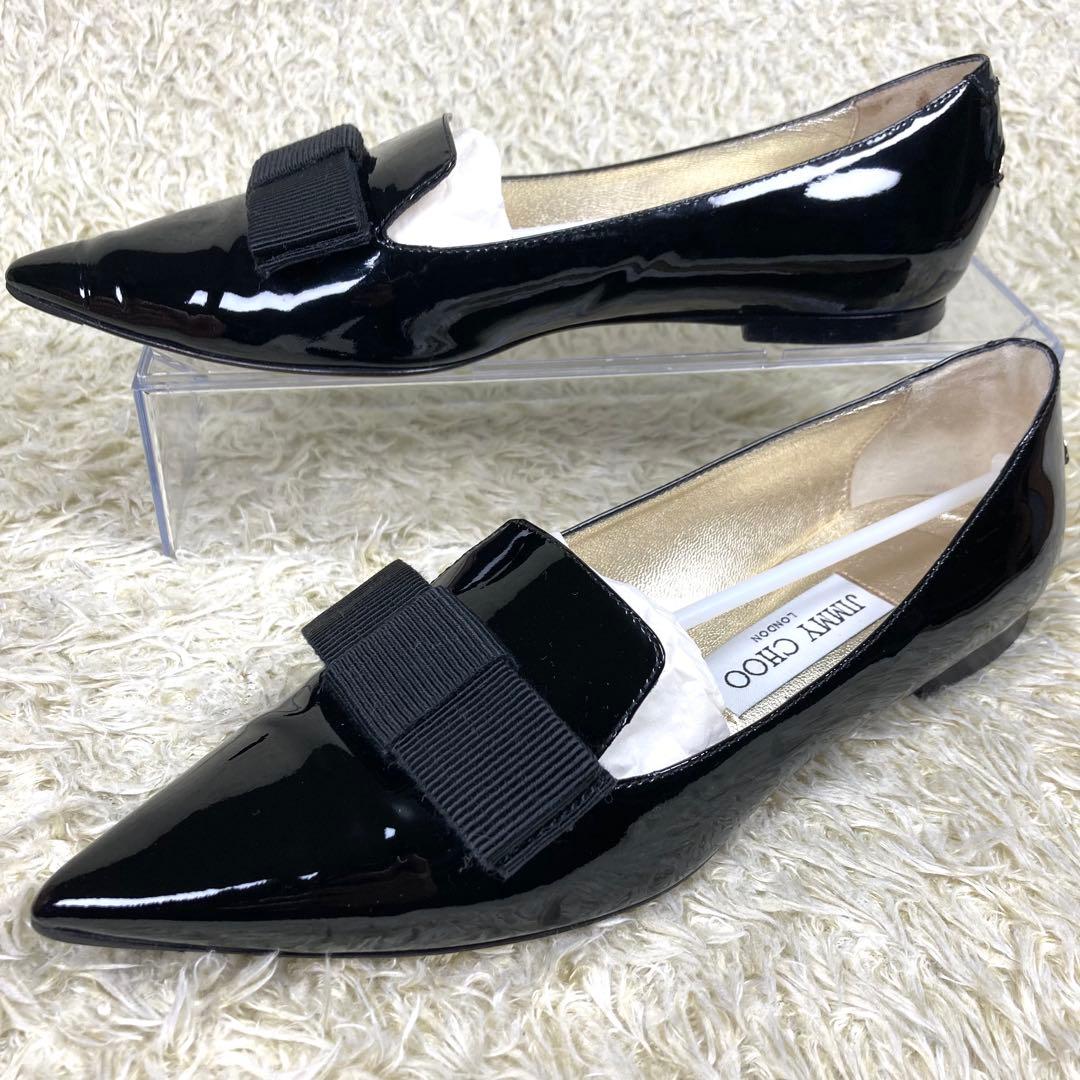 『極美品』JIMMY CHOO オペラシューズ パンプス フラット リボン 黒
