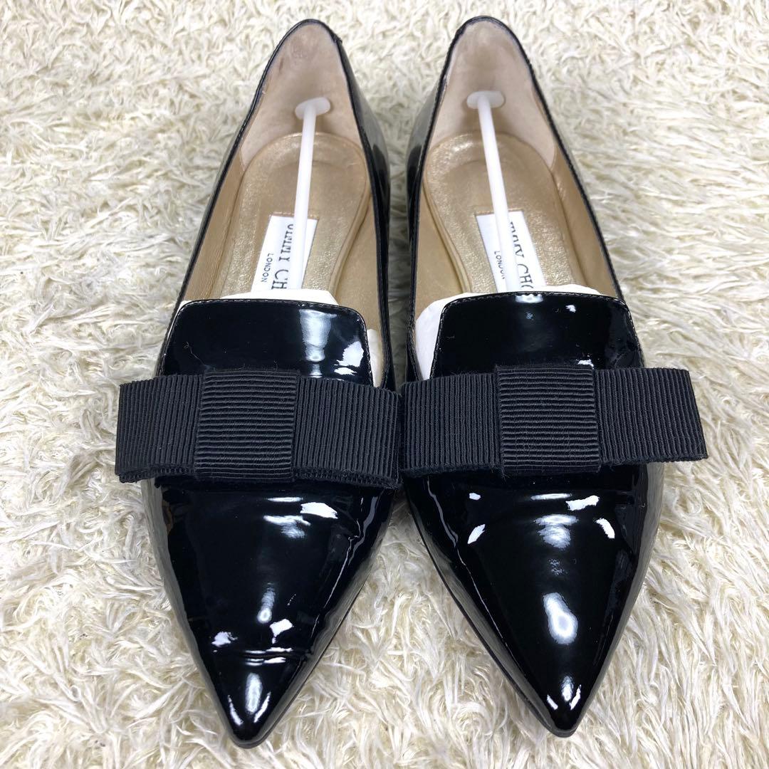 『極美品』JIMMY CHOO オペラシューズ パンプス フラット リボン 黒