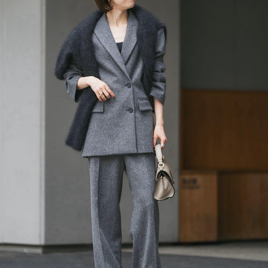 【極美品】Noble トップツイード2WAYダブルジャケット グレー 36