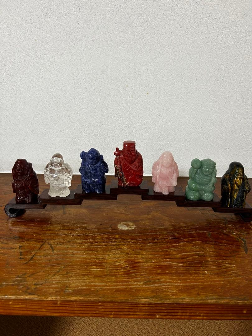 昆*庚様 七福神 天然石置物7体セット　超美品