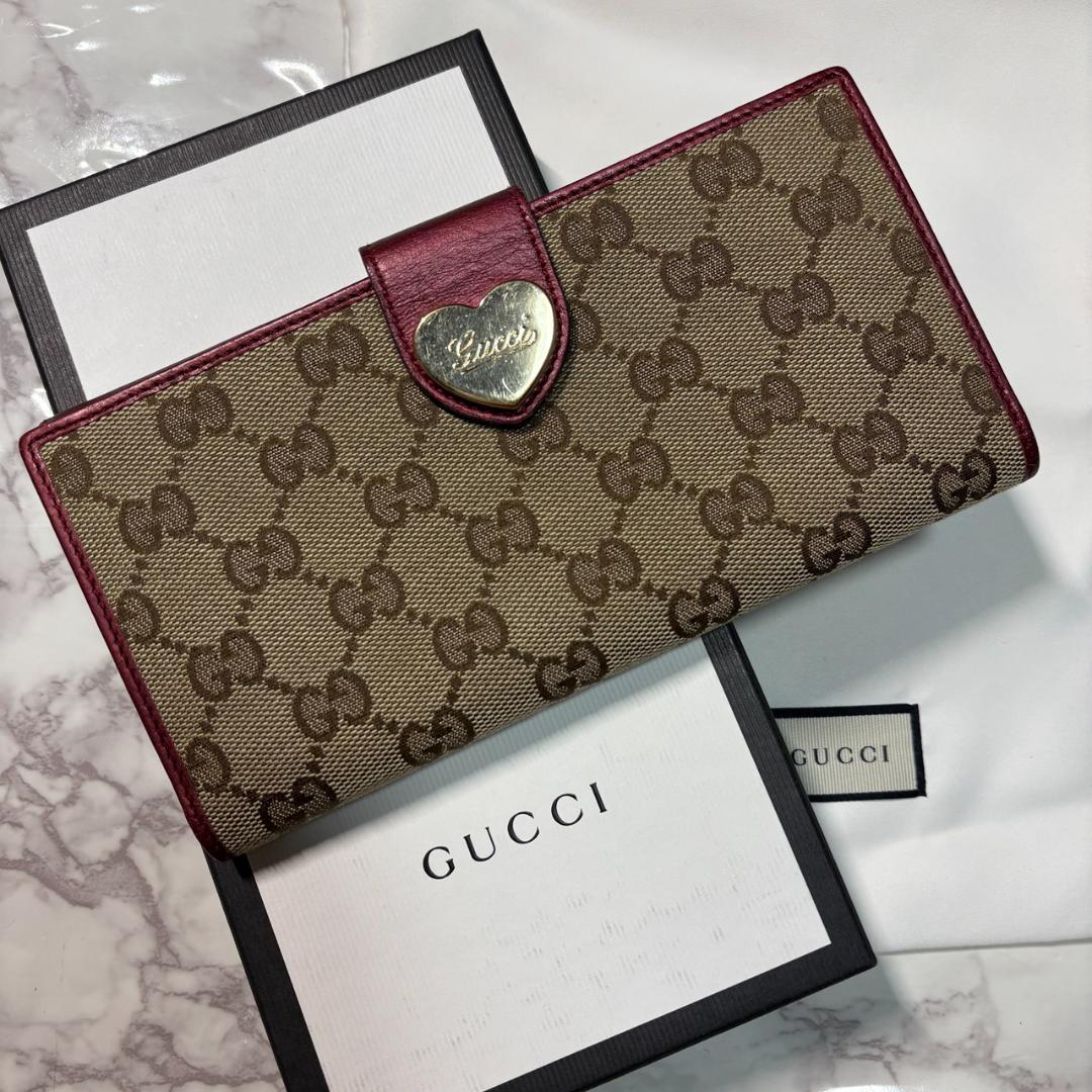 【早い者勝ち】グッチ 長財布 ハート ワインレッド 箱 保存袋 #B645