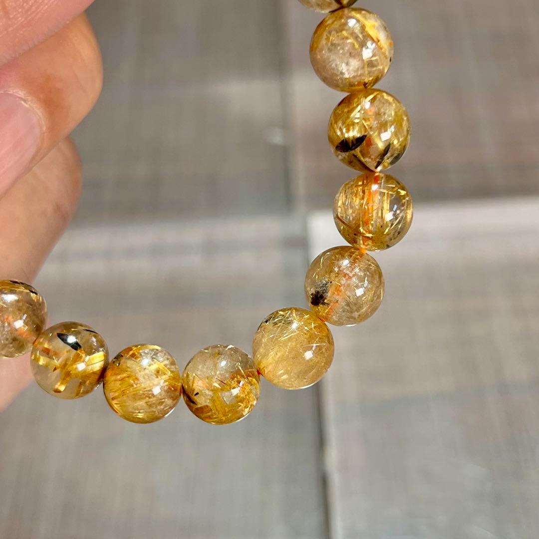 金運強　太陽放射ルチルブレスレット　ヘマタイト　ルチルクォーツ　2-1