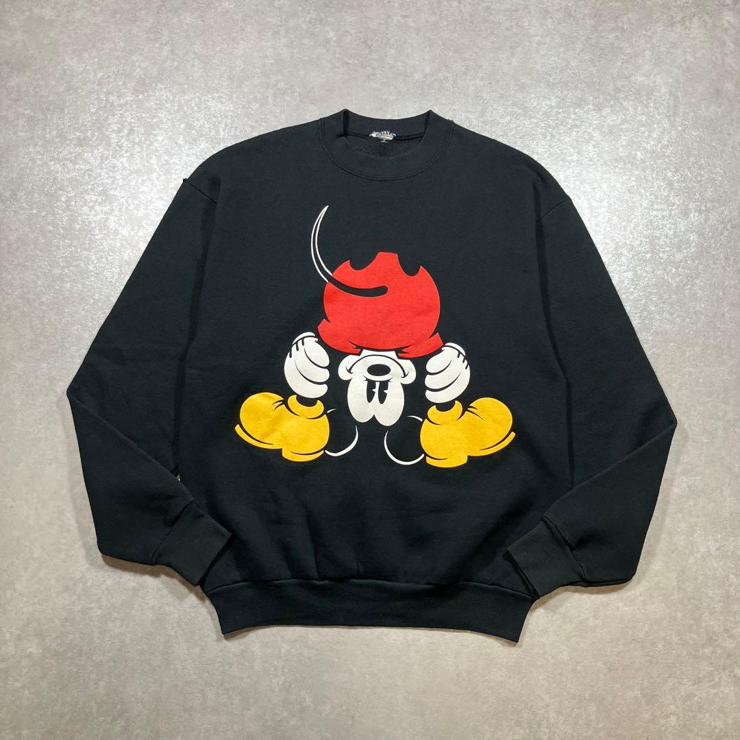 90s USA製 ディズニー スウェット 逆さミッキー 黒 ヴィンテージ