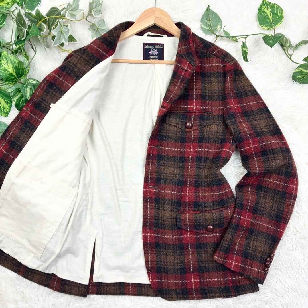 美品　ビームス　MOON　ツイード　アンコンジャケット　胡桃ボタン　L　チェック