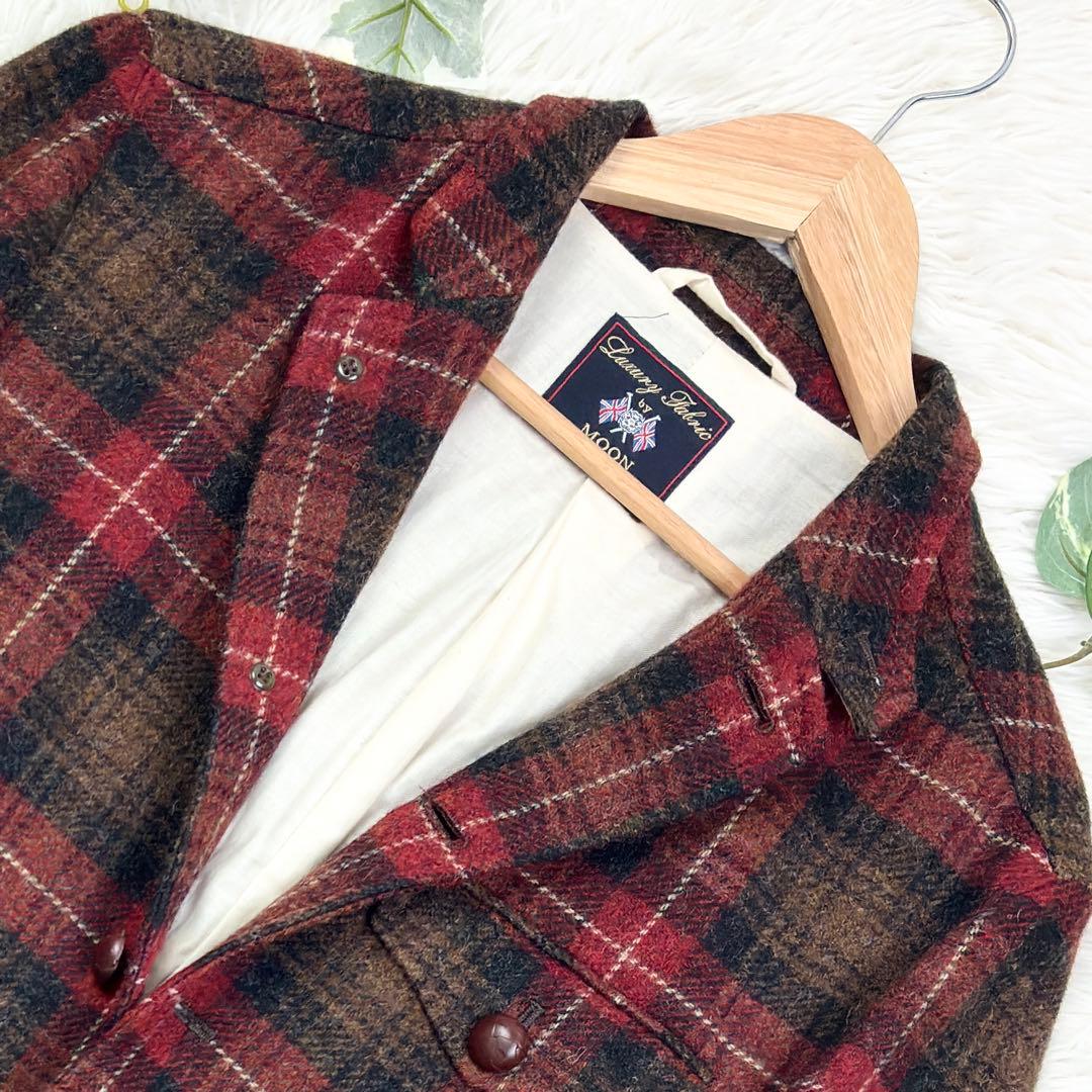 美品　ビームス　MOON　ツイード　アンコンジャケット　胡桃ボタン　L　チェック
