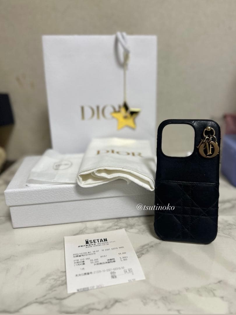 Dior ブラックレザー iPhone14proケース
