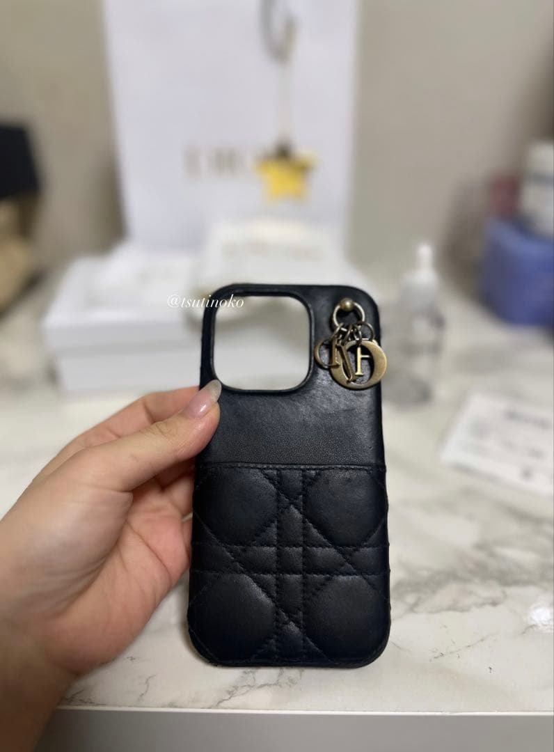 Dior ブラックレザー iPhone14proケース