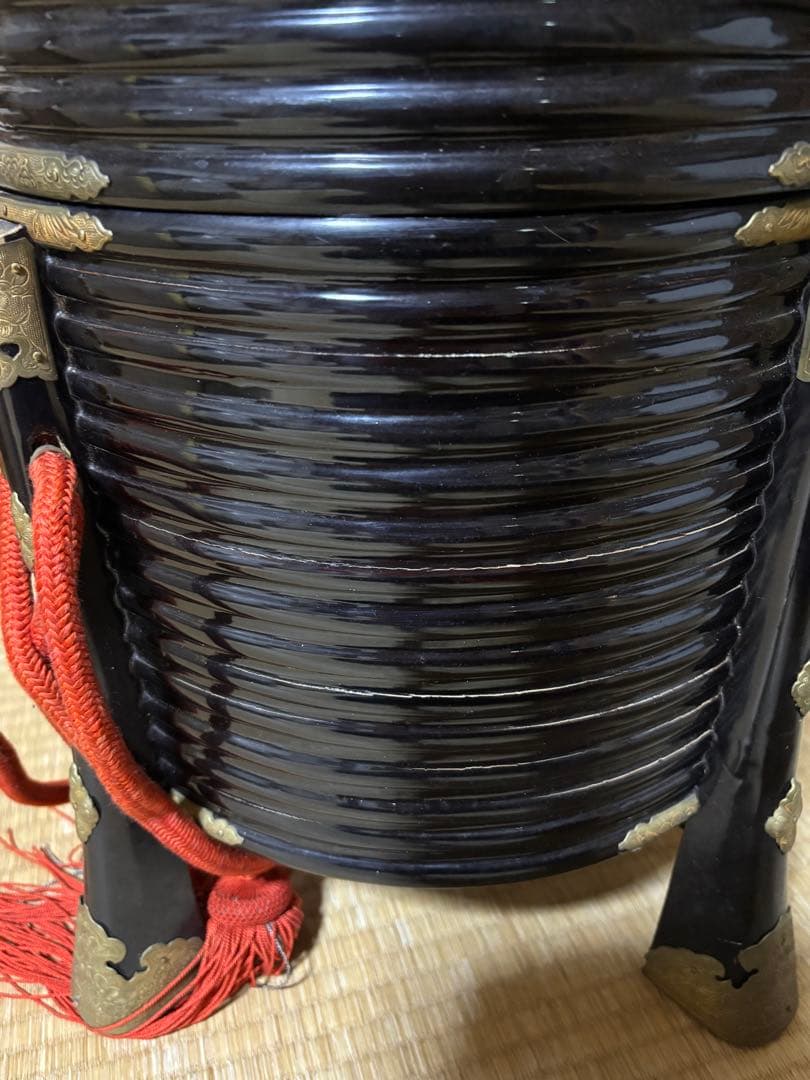 お値下 行器(ほかい) 江戸時代儀礼贈答に食物(饅頭餅菓子)容器 漆塗り 金具貼