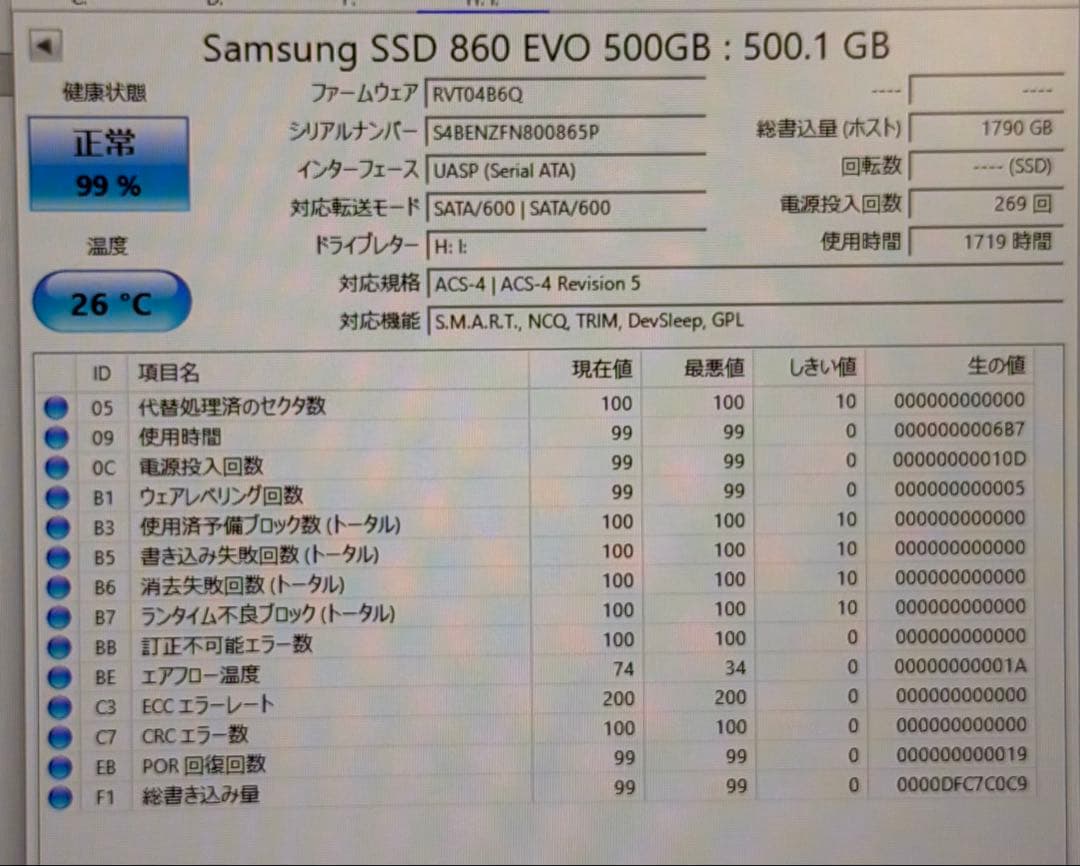 Samsung 860 EVO SSD 500GB 中古②