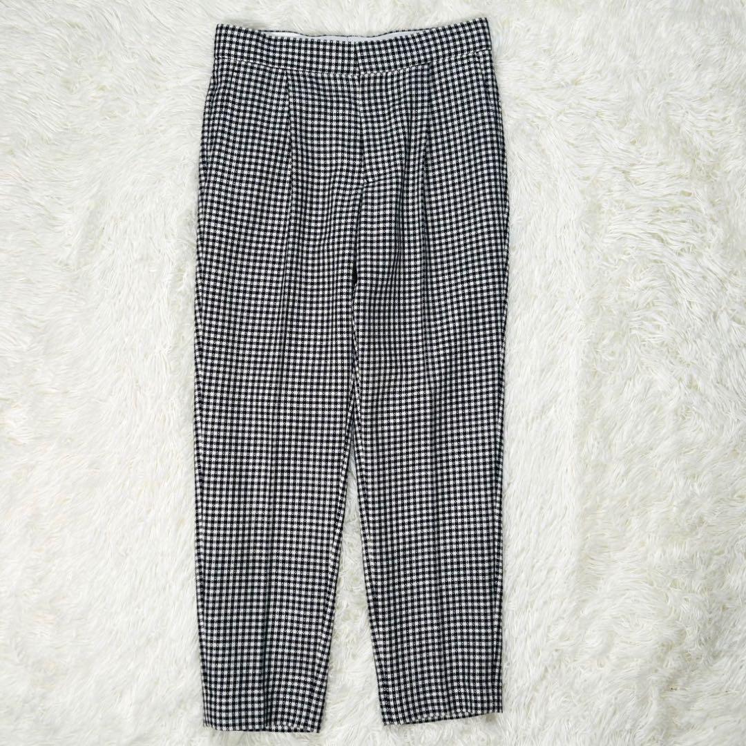 美品 Drawer ドゥロワー ウールシルク ギンガムチェック パンツ 38
