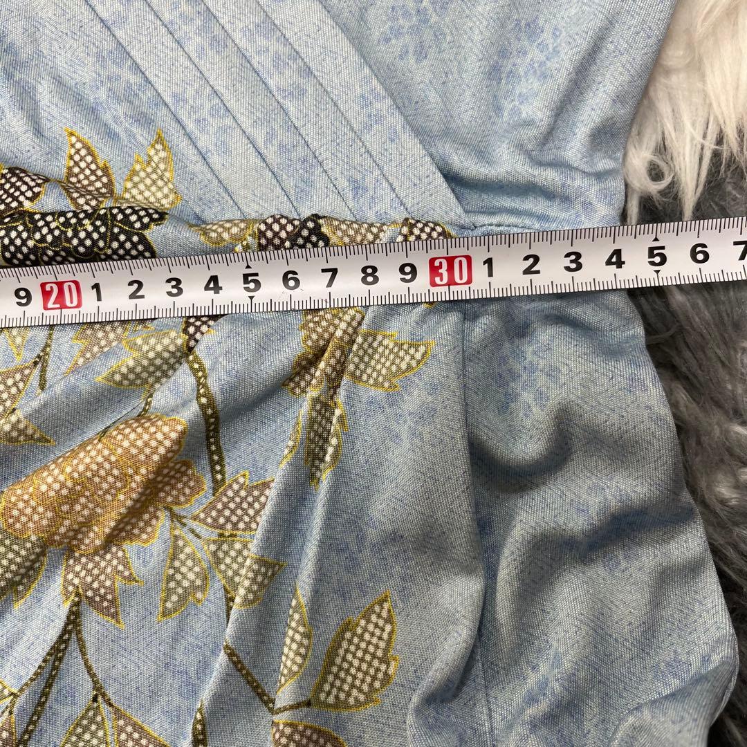 kay me シルク100%花あさぎ ワンピース 11号　定価8万　未使用タグ付