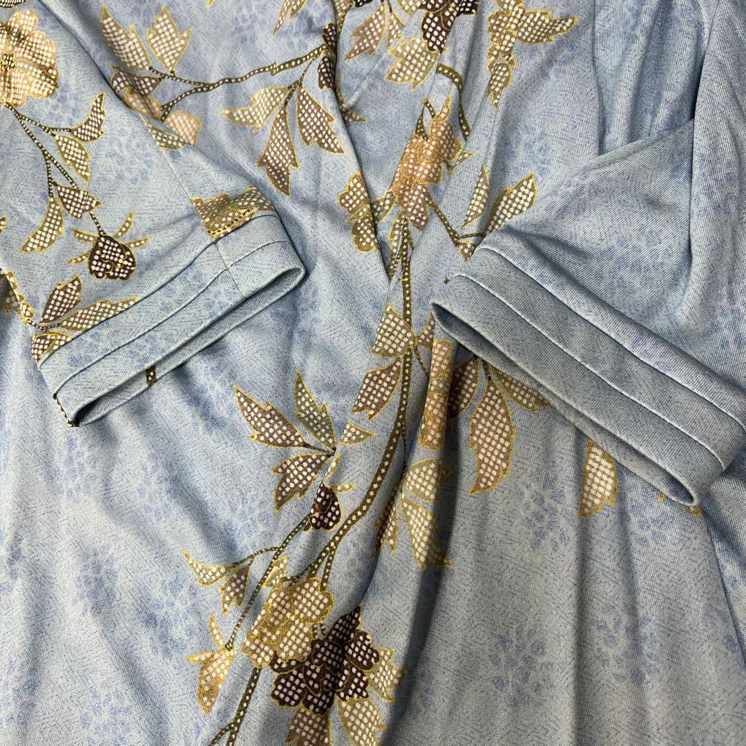 kay me シルク100%花あさぎ ワンピース 11号　定価8万　未使用タグ付