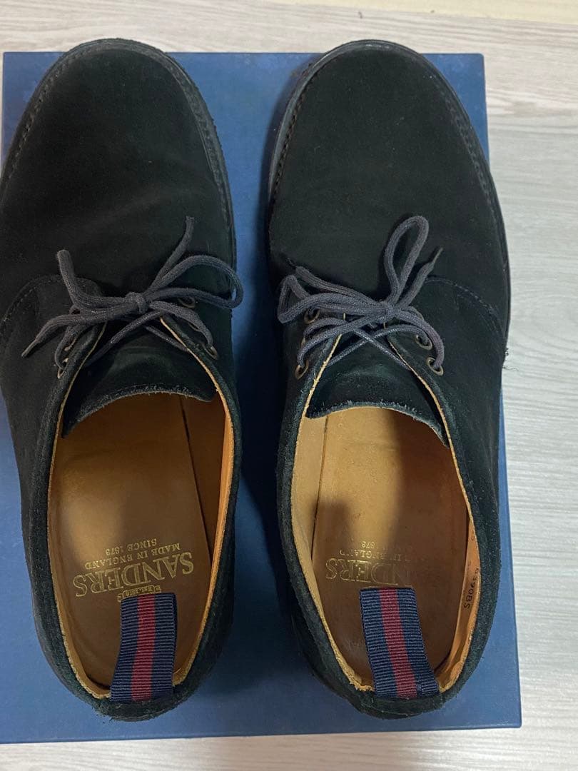 靴 SANDERS Low ChukkaBoot Black Suede 8 1/2