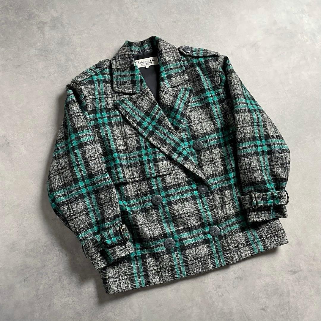 クリスチャンディオール ツイード チェック柄 ウール テーラード ジャケット
