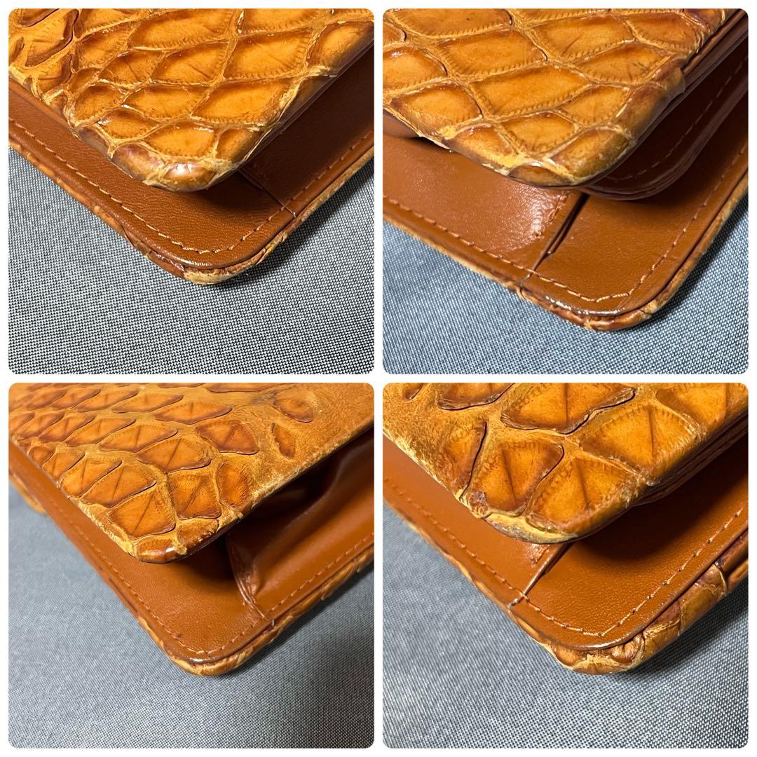 美品✨センザンコウ　ヴィンテージ　クラッチバッグ　キャメル系　エキゾチックレザー