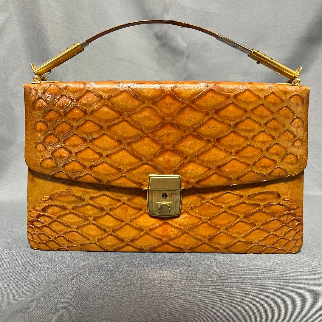 美品✨センザンコウ　ヴィンテージ　クラッチバッグ　キャメル系　エキゾチックレザー